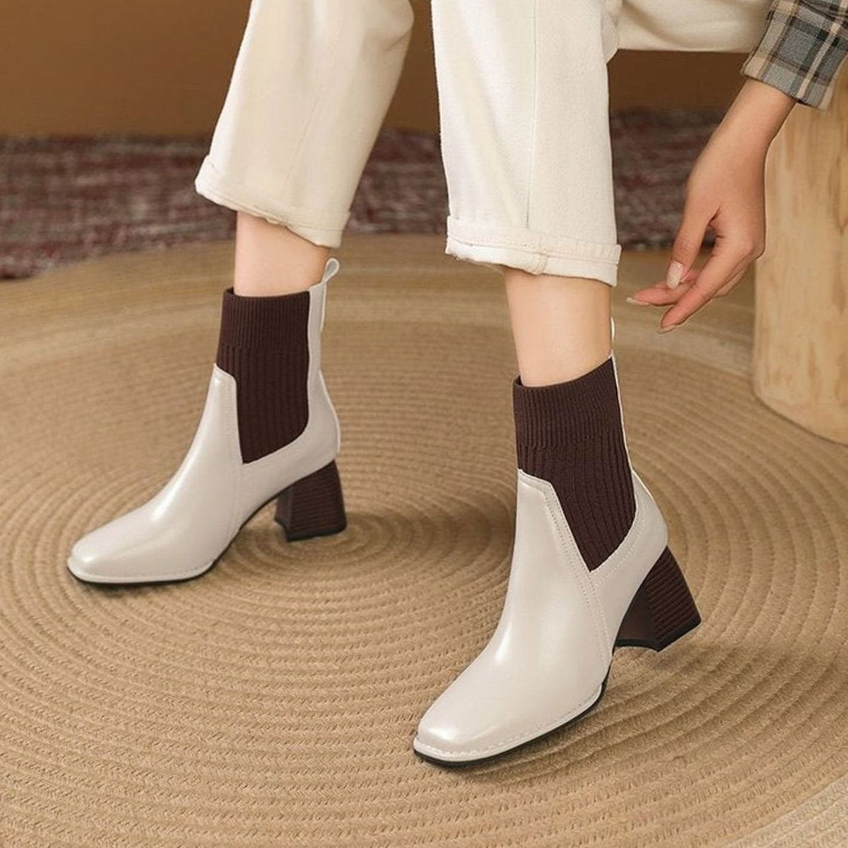 Angela - Women's Ribbed Ankle Boots with Block Heel