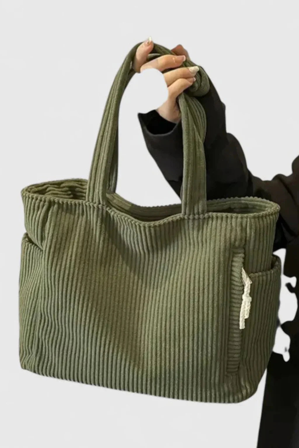Anna | Women's Corduroy Tote Bag with Patch Pockets and Zip Closure