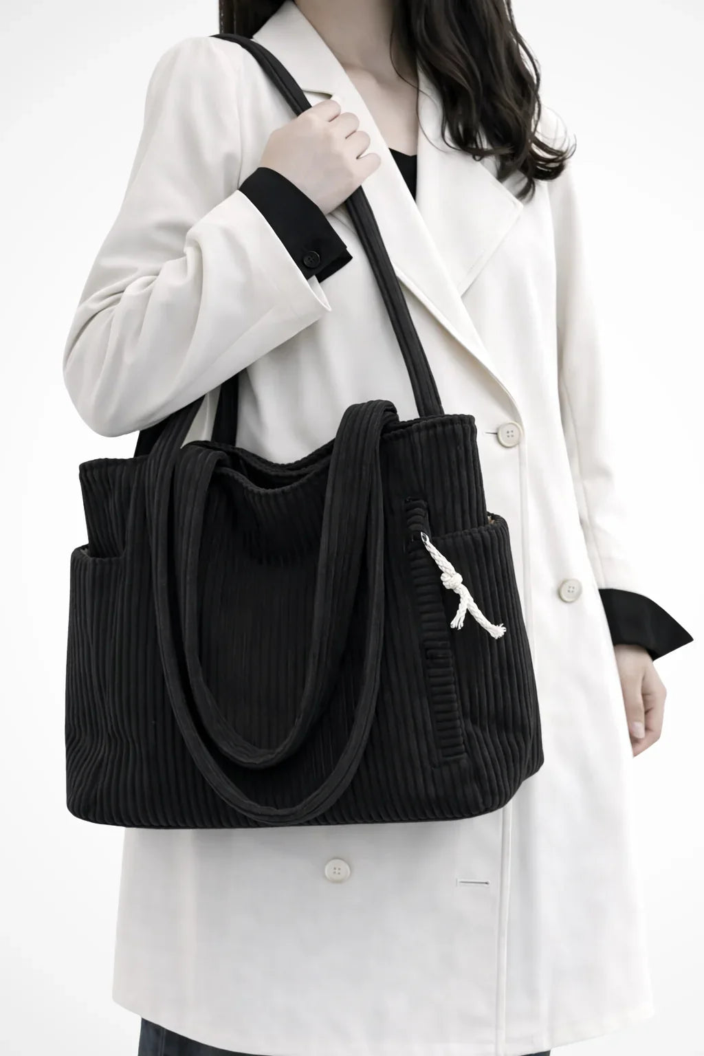 Anna | Women's Corduroy Tote Bag with Patch Pockets and Zip Closure