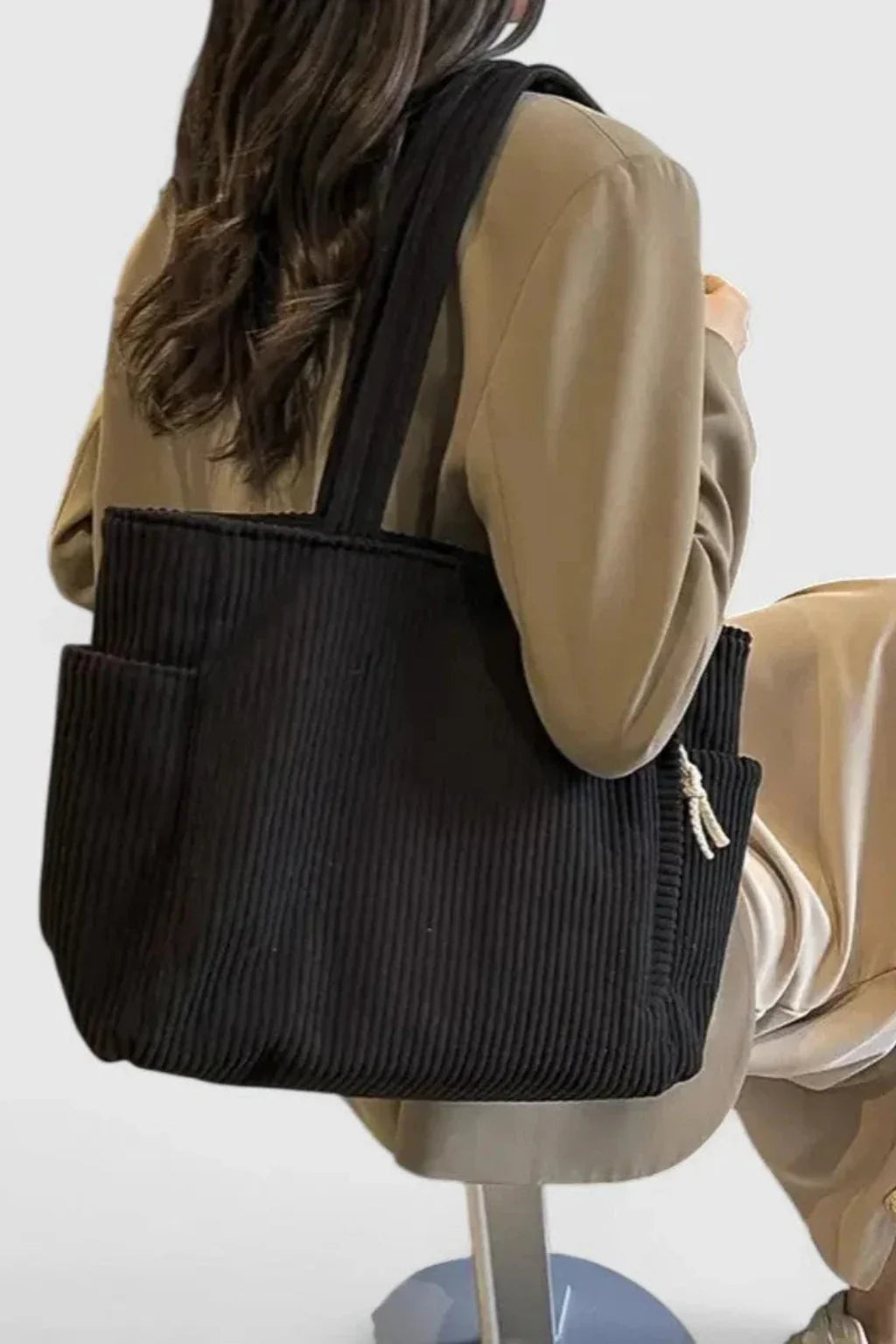 Anna | Women's Corduroy Tote Bag with Patch Pockets and Zip Closure