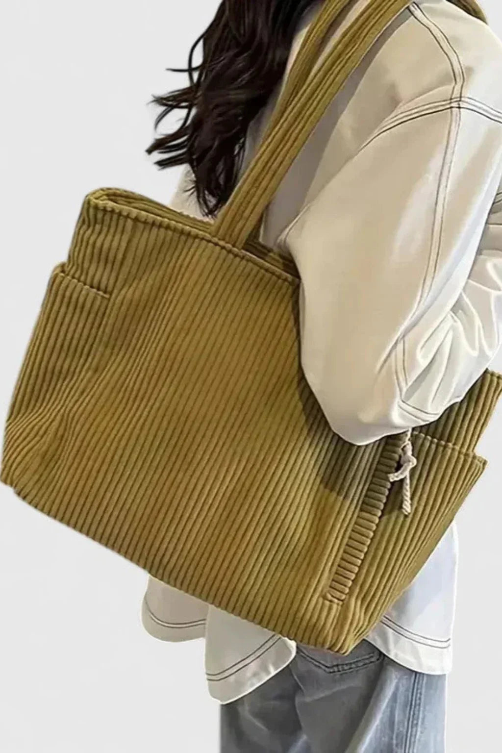 Anna | Women's Corduroy Tote Bag with Patch Pockets and Zip Closure