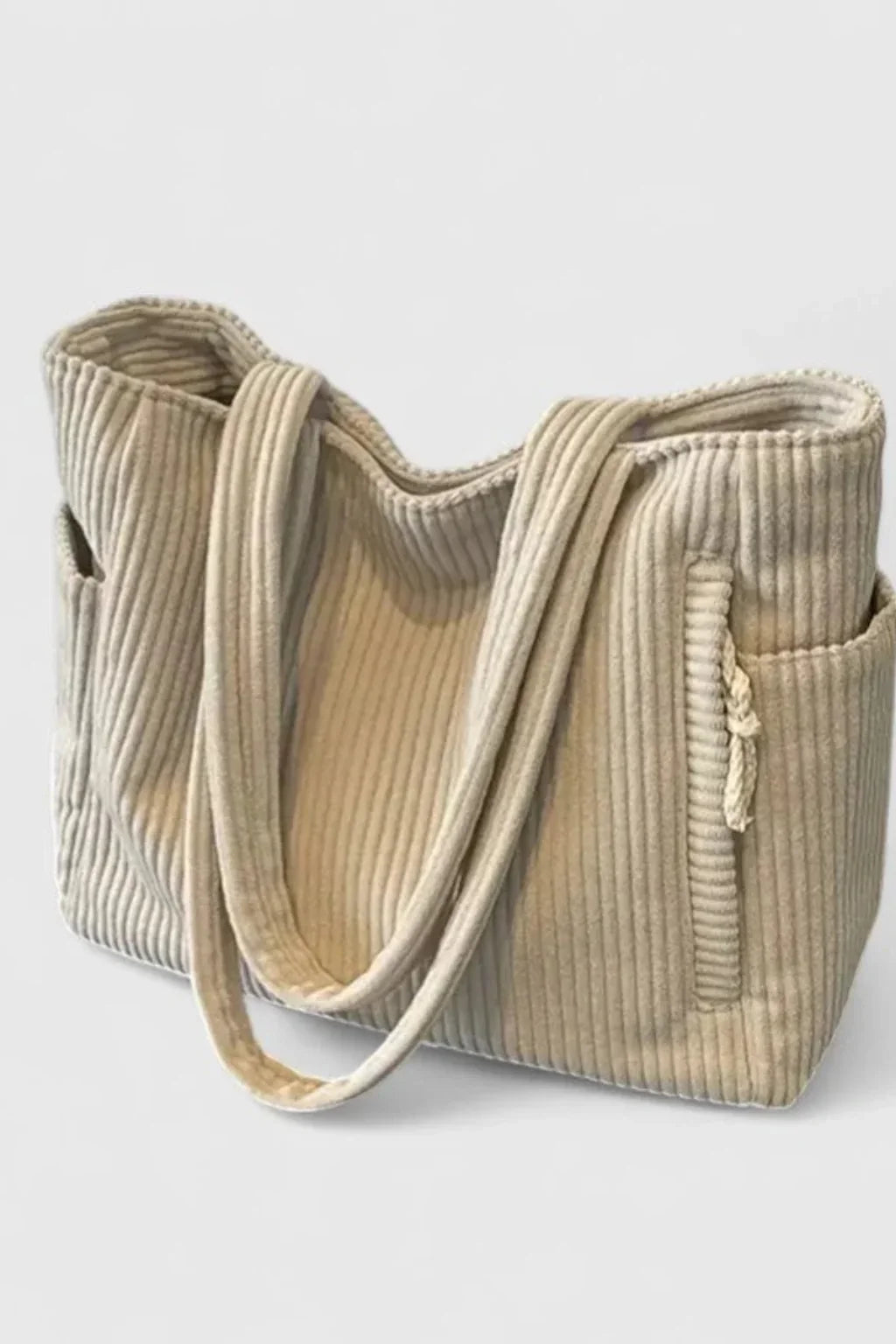 Anna | Women's Corduroy Tote Bag with Patch Pockets and Zip Closure