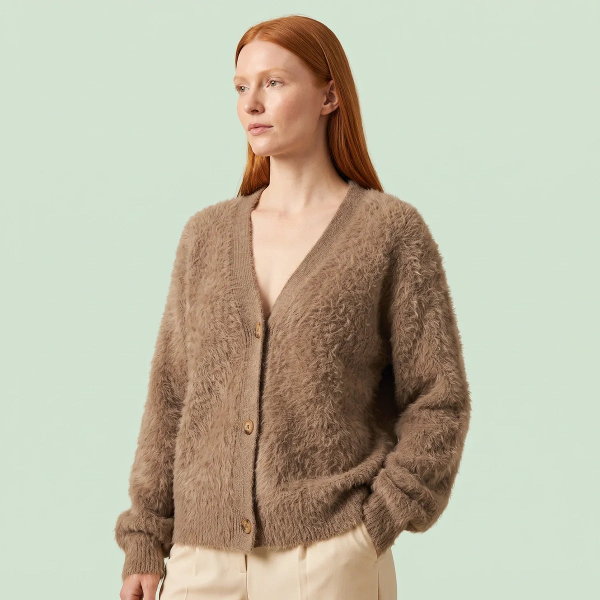 Anneliese Fluffy V Neck Button Cardigan