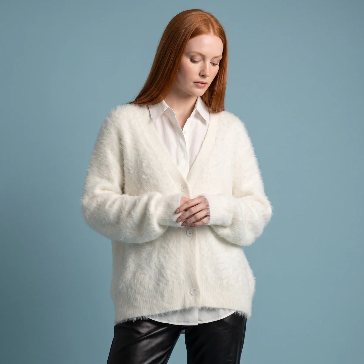 Anneliese Fluffy V Neck Button Cardigan