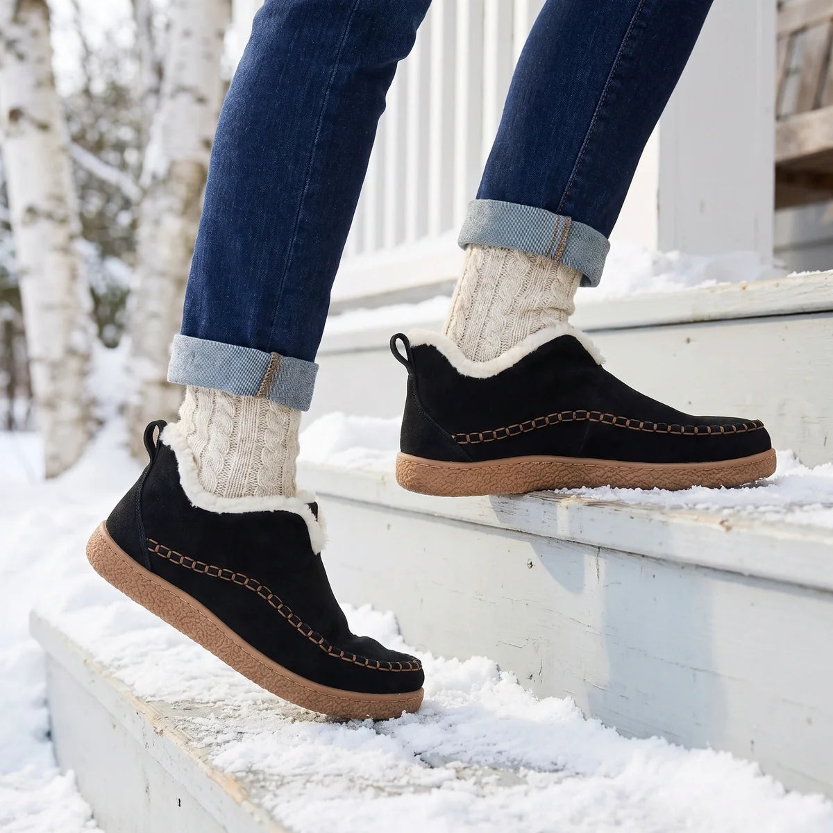 Annora Suede Faux Fur Lined Bootie Slippers