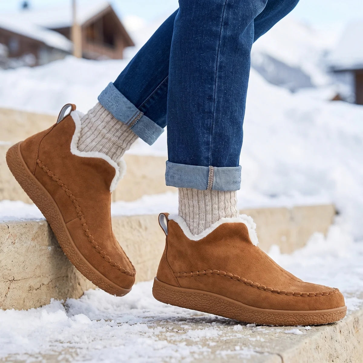 Annora Suede Faux Fur Lined Bootie Slippers