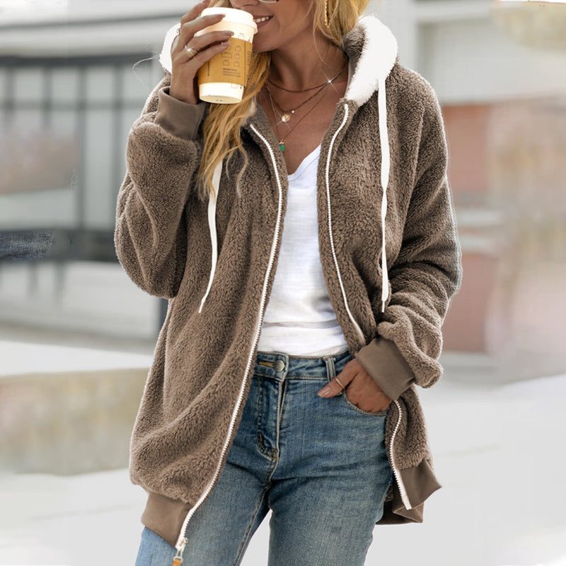 Anthea | Fleece Hooded Longline Jacket for Women