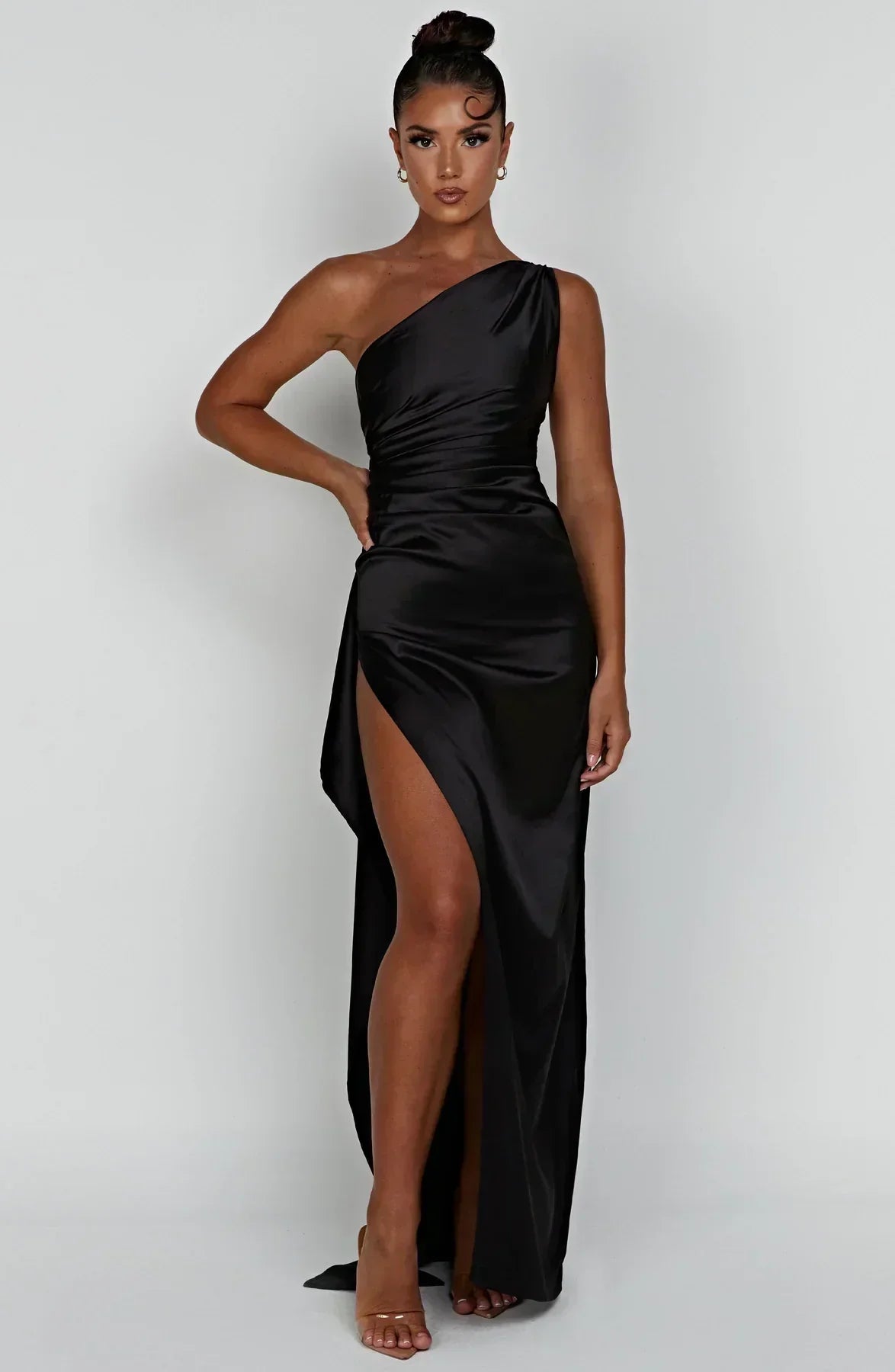Women's High Slit One Shoulder Gown – Formal Evening Maxi Dress