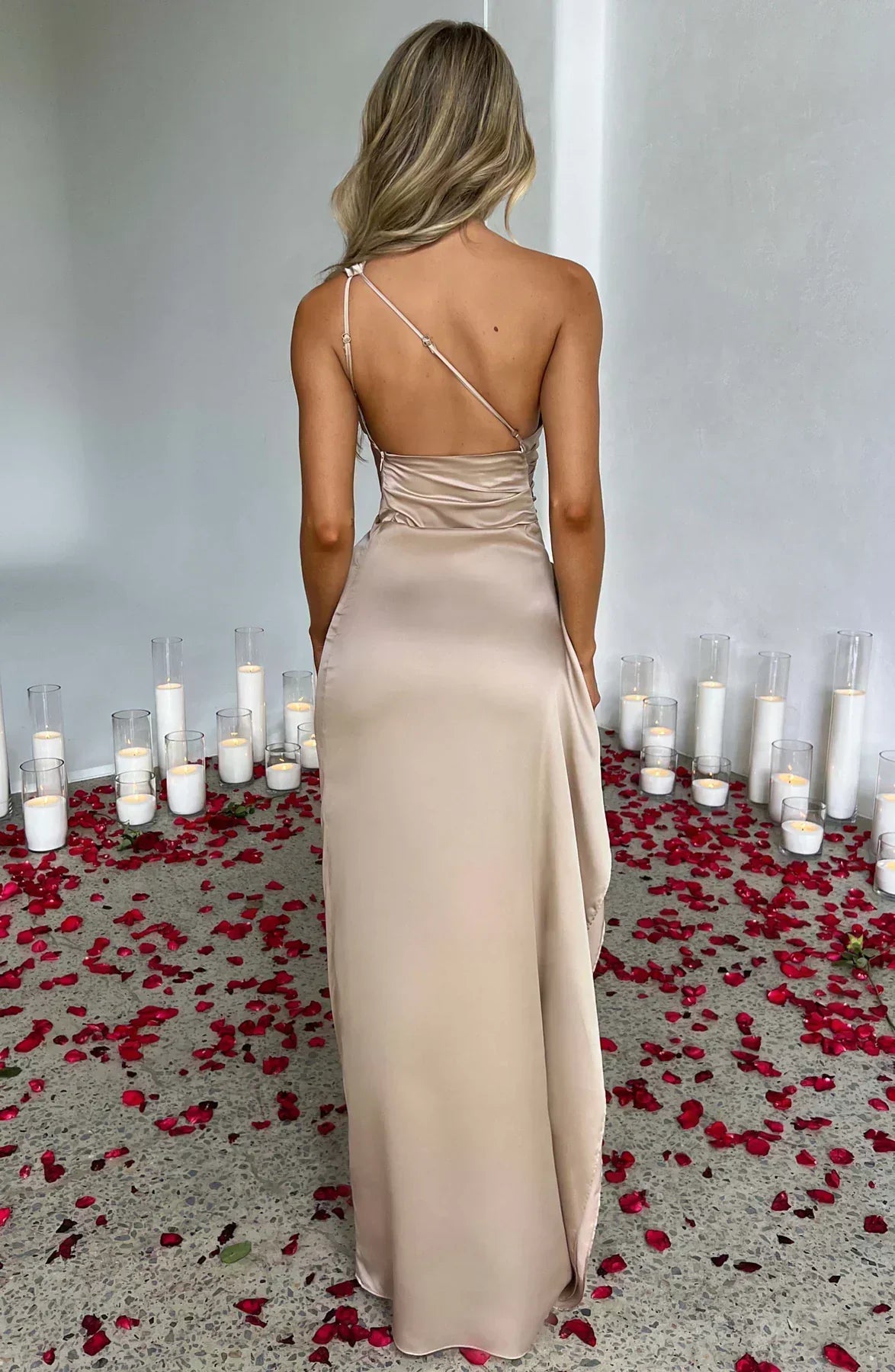 Women's High Slit One Shoulder Gown – Formal Evening Maxi Dress