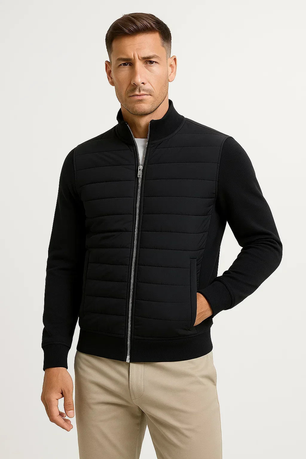 Men's Hybrid Quilted Jacket, Mock Neck, Long Sleeves, Zip