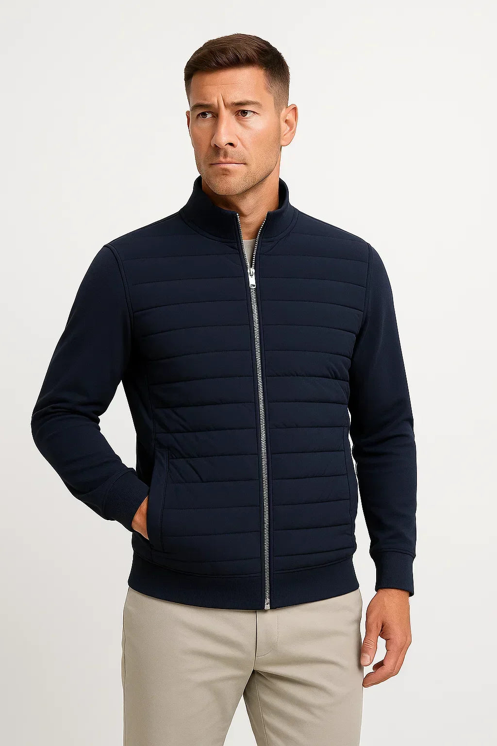 Men's Hybrid Quilted Jacket, Mock Neck, Long Sleeves, Zip