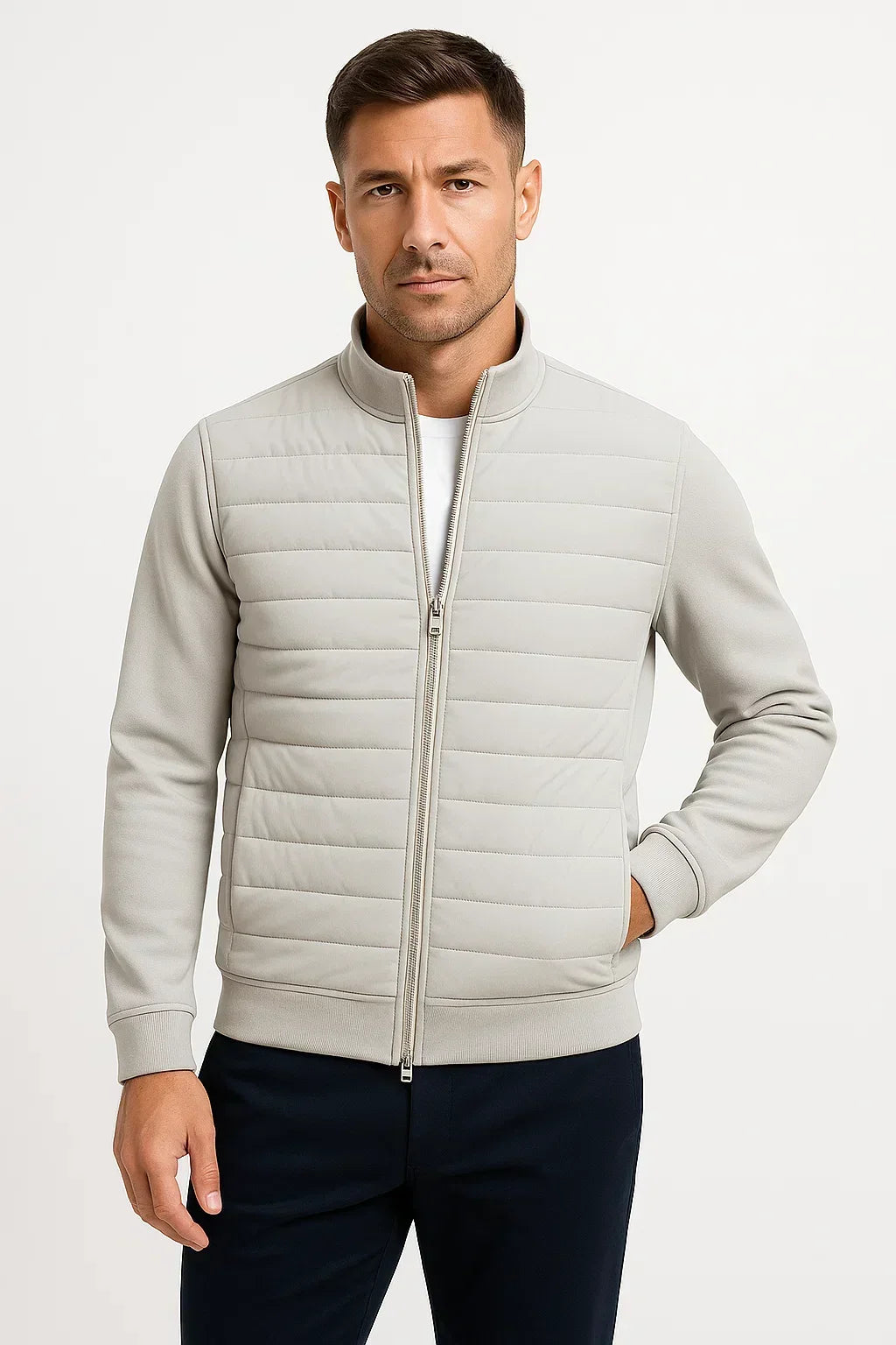 Men's Hybrid Quilted Jacket, Mock Neck, Long Sleeves, Zip