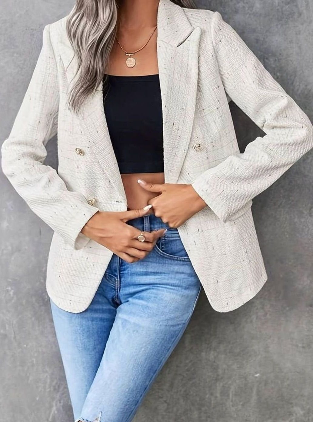 Athena | Tweed Blazer with Double-Breasted Notch Lapel for Women