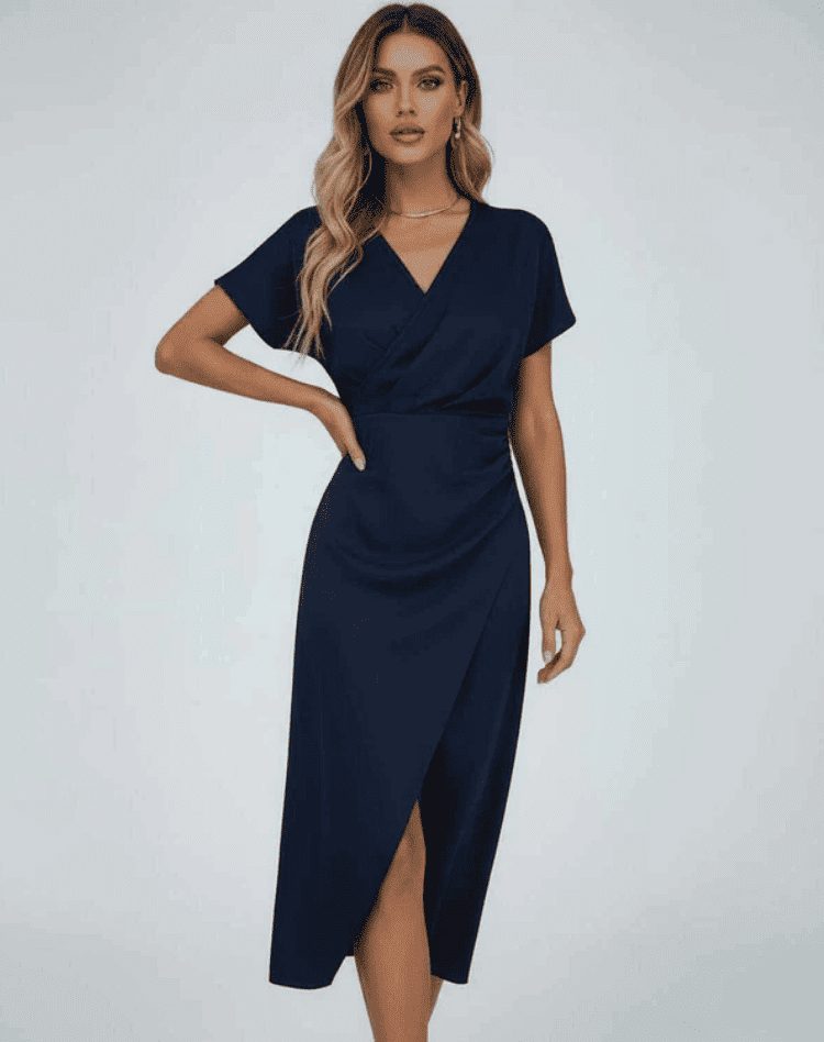 Athena | Wrap Midi Dress with Short Sleeves for Women