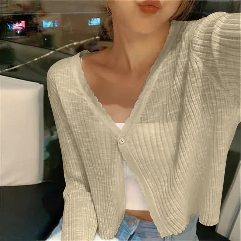 Atlanta | Ribbed Knit Cardigan with V-Neck for Women