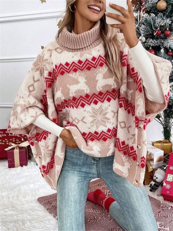 Auristela | Reindeer Oversized Turtleneck Sweater for Women