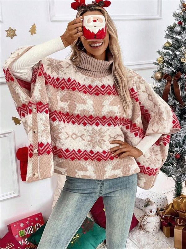 Auristela | Reindeer Oversized Turtleneck Sweater for Women