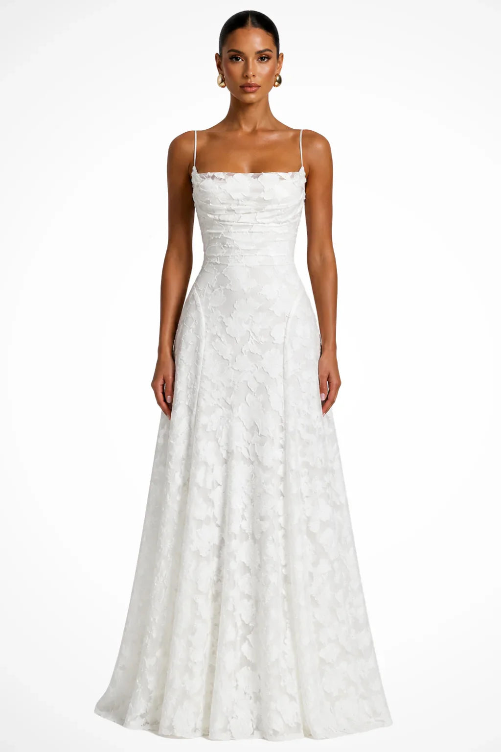 Ava | Lace Up Floral Brocade Wedding Guest Maxi Dress with Cami Straps Back