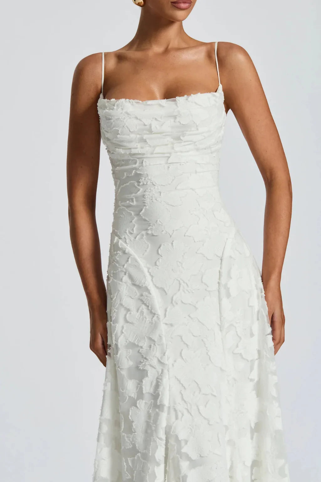 Ava | Lace Up Floral Brocade Wedding Guest Maxi Dress with Cami Straps Back