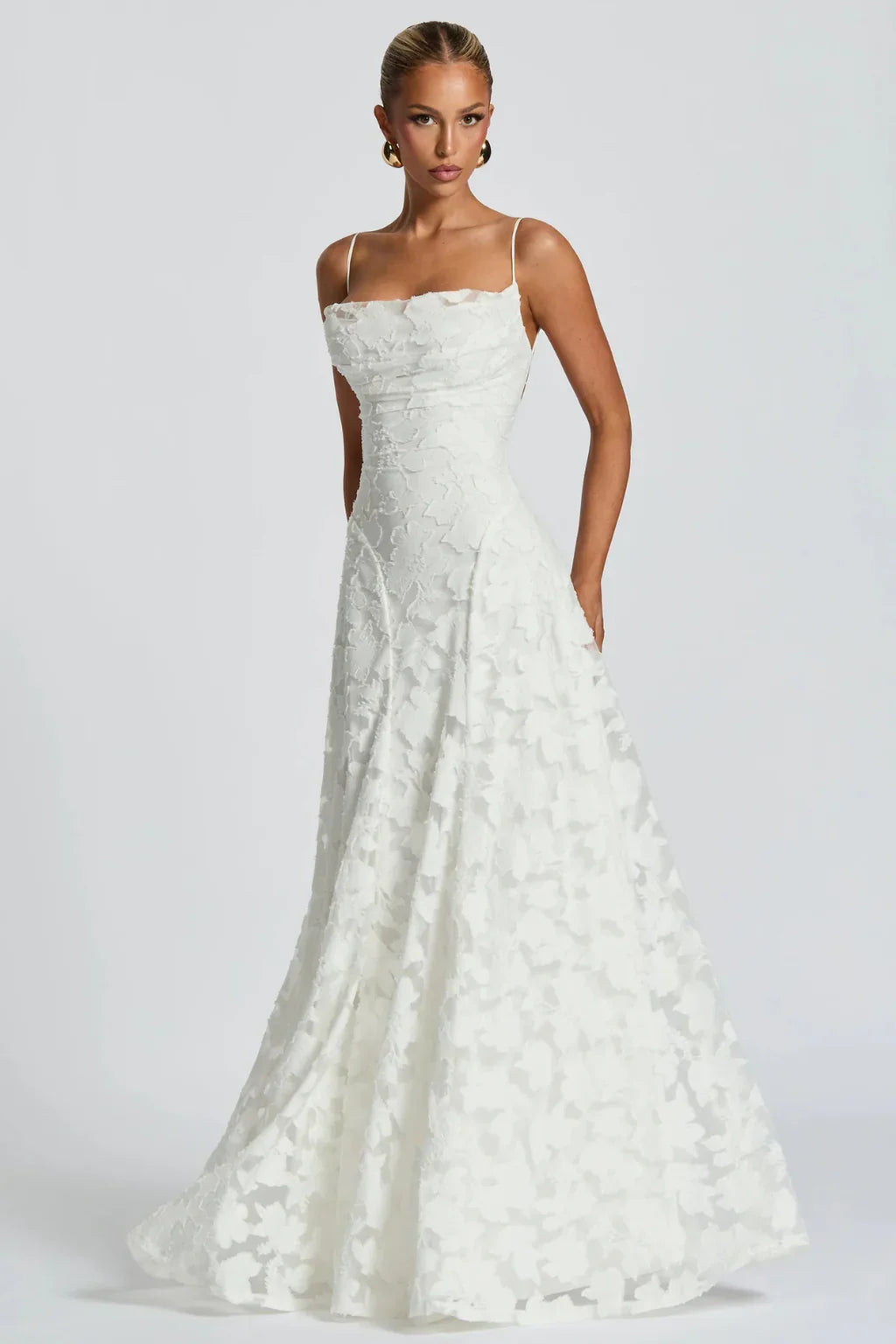 Ava | Lace Up Floral Brocade Wedding Guest Maxi Dress with Cami Straps Back