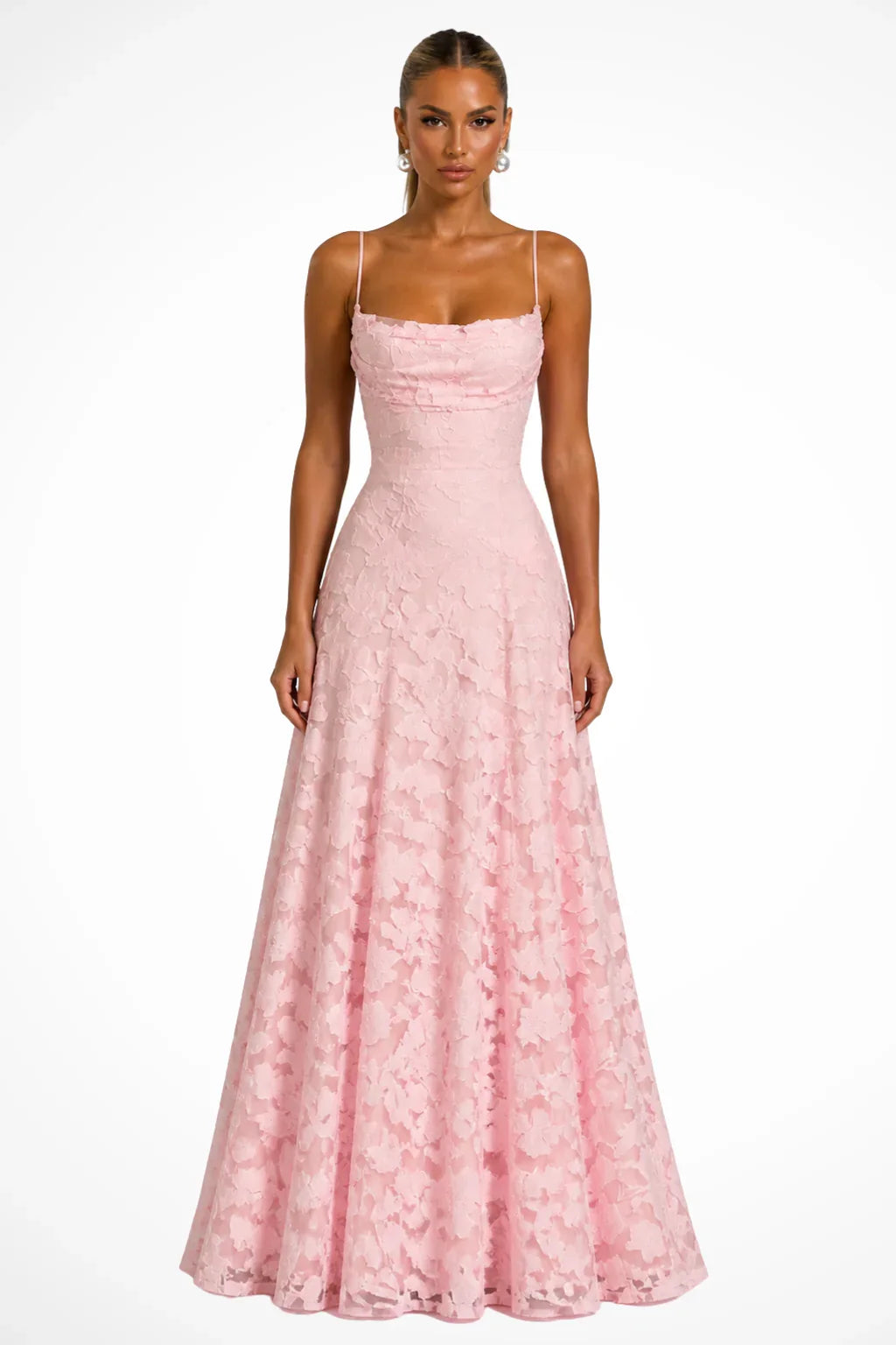 Ava | Lace Up Floral Brocade Wedding Guest Maxi Dress with Cami Straps Back
