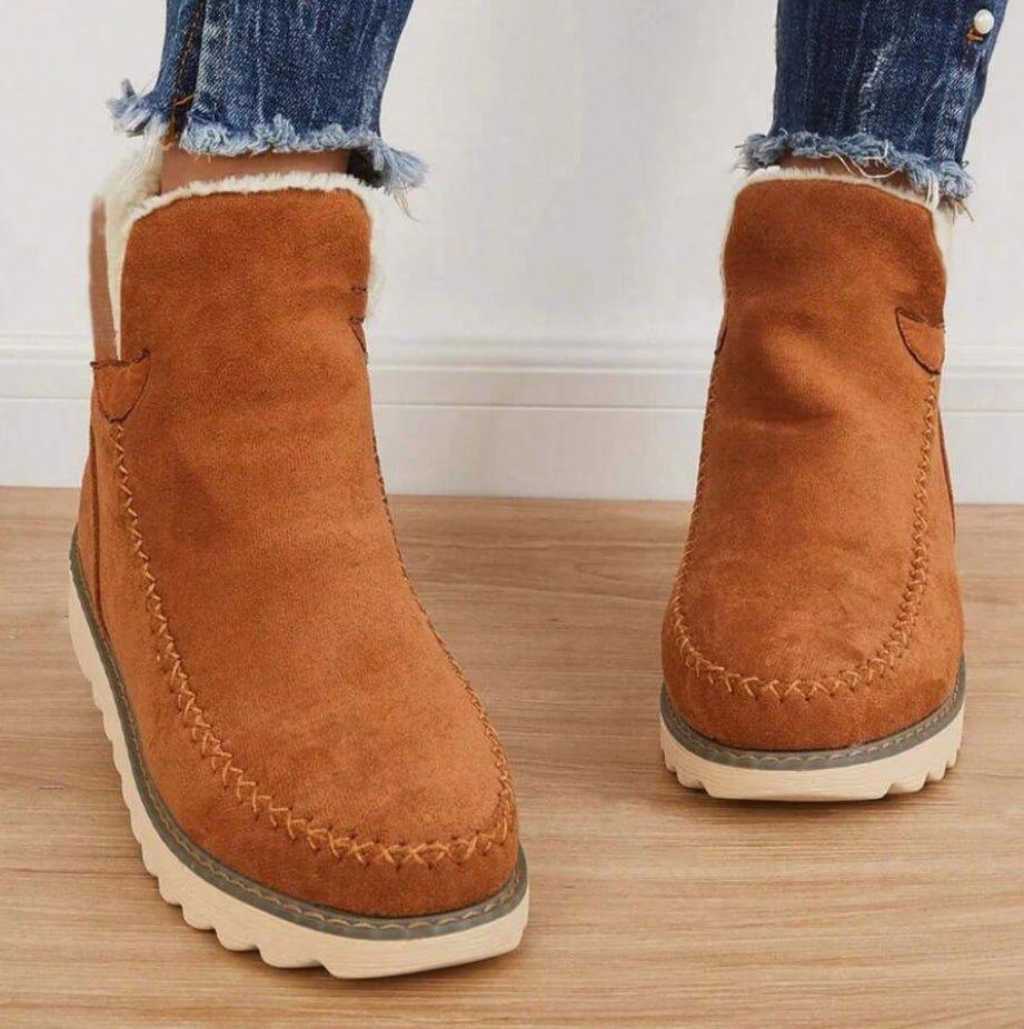 Women's Winter Lined Slip-On Ankle Boots, Round Toe
