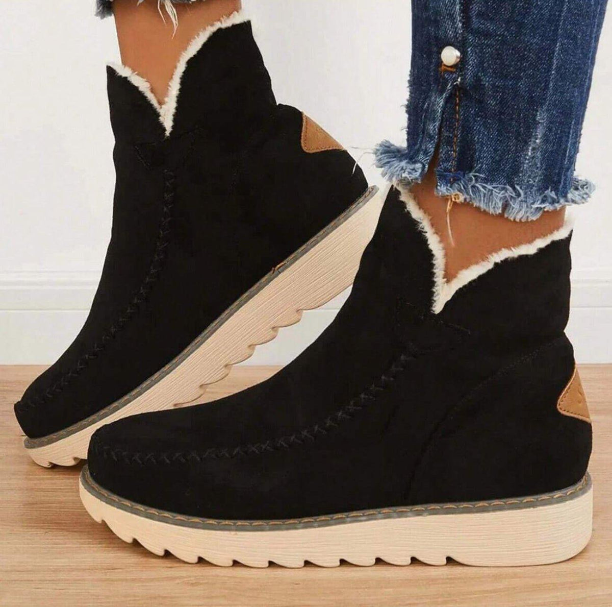 Women's Winter Lined Slip-On Ankle Boots, Round Toe