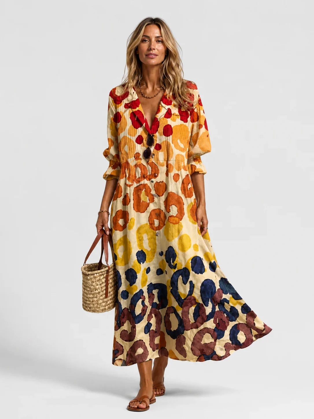 Ava | Printed Floral Sundress with Button Front and Tie Waist