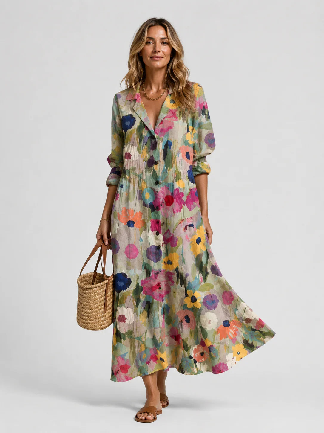 Ava | Printed Floral Sundress with Button Front and Tie Waist