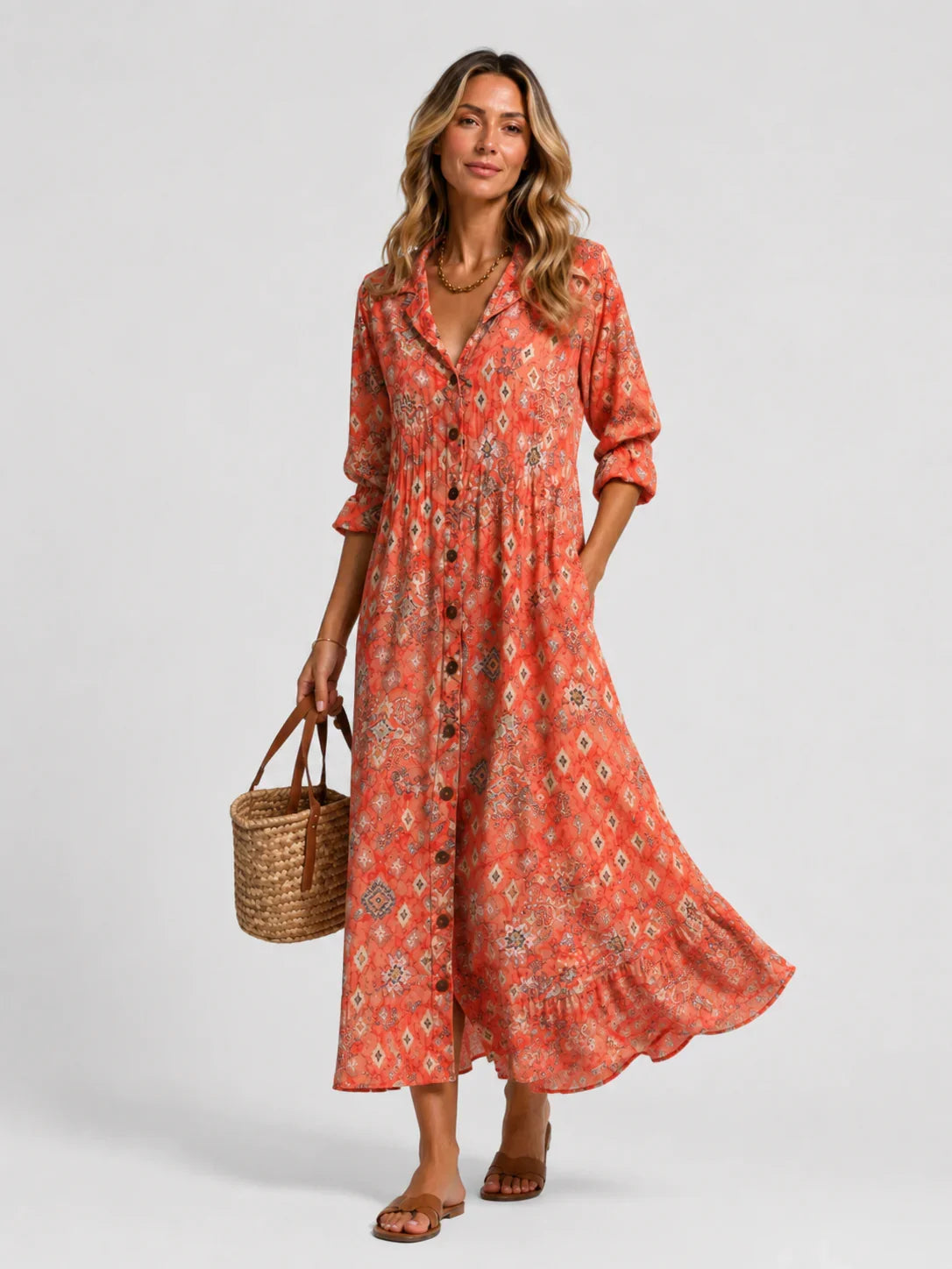 Ava | Printed Floral Sundress with Button Front and Tie Waist