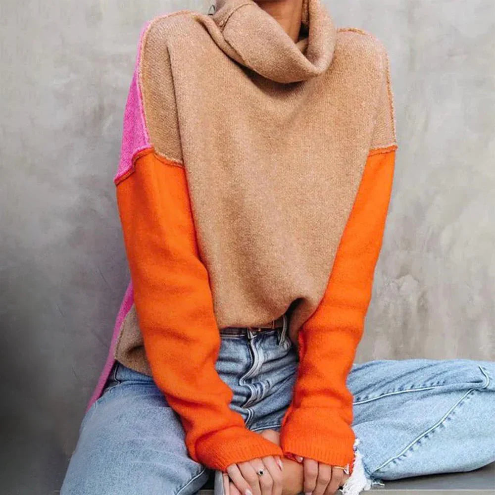 Ava | Women's Color Block Cowl Neck Sweater with Long Sleeves