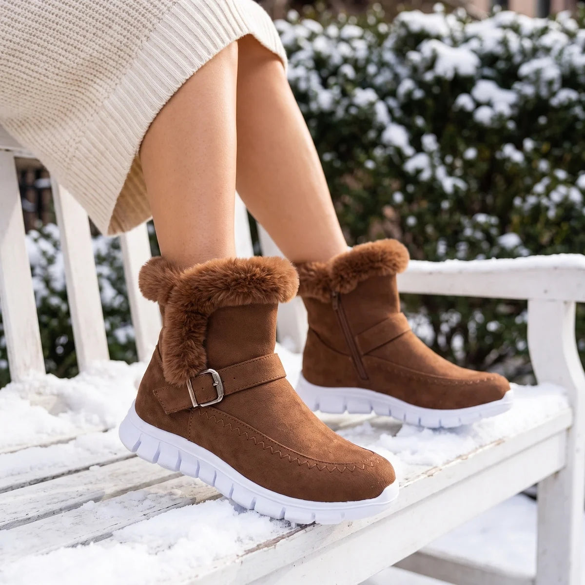 Avelina Vegan Suede Fur Trim Sneaker Sole Boots
