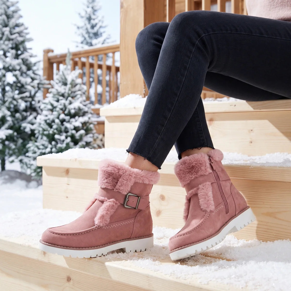 Avelina Vegan Suede Fur Trim Sneaker Sole Boots