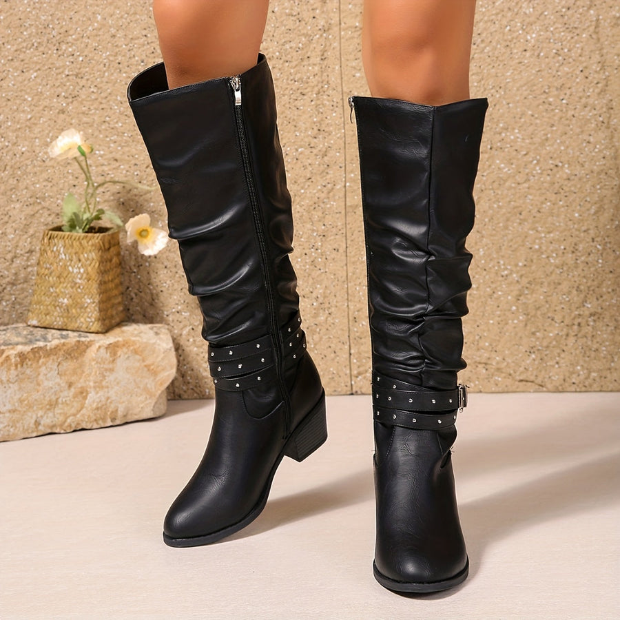 Women's Black Boots with Block Heel and Ankle Height