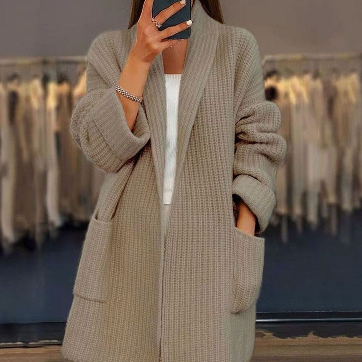Avery | Ribbed Knit Long Cardigan with Pockets for Women
