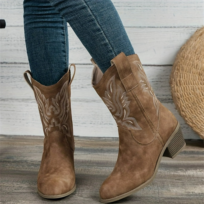 Bianca Embroidered Mid-Calf Western Boots