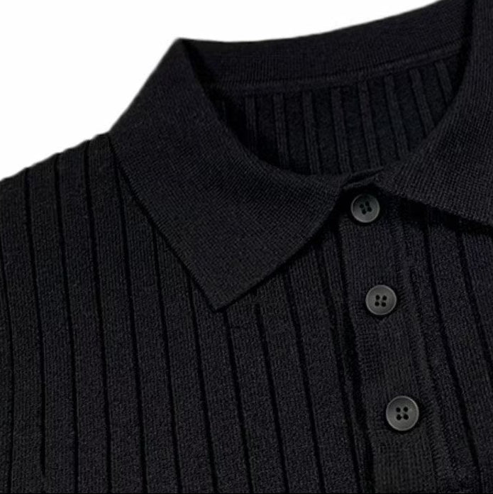 Men's Ribbed Polo Sweater, Long Sleeves, Button Placket