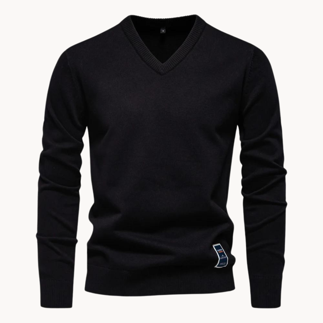 Men's V-Neck Long Sleeve Ribbed Hem Sweater
