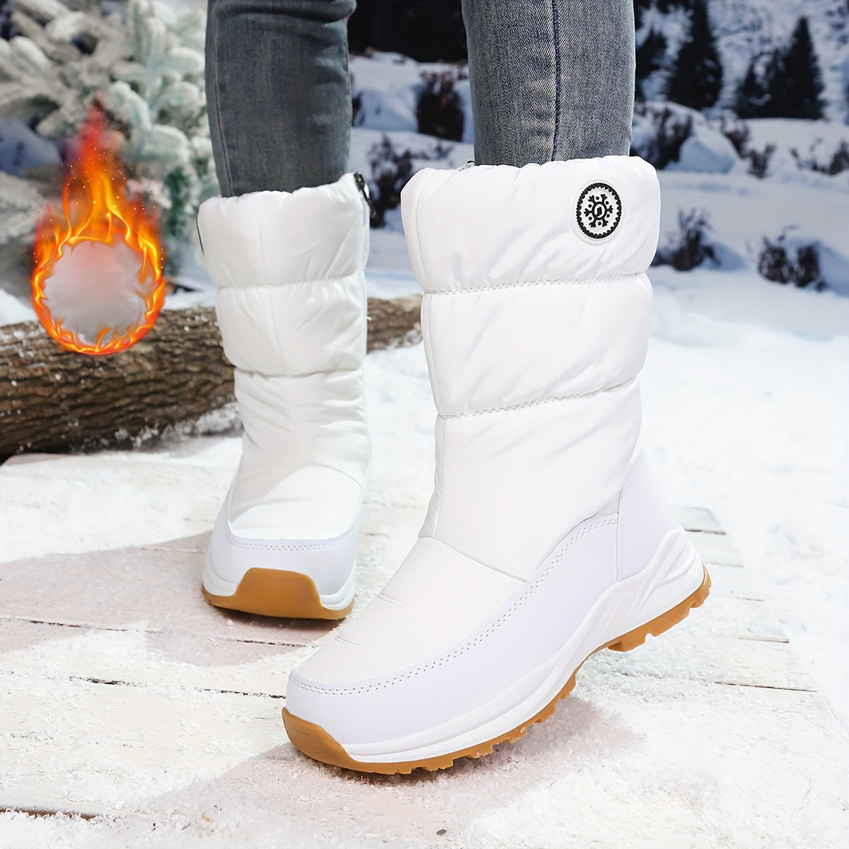 Women's Waterproof Winter Snow Boots Mid Calf Faux Fur Lined Side Zip
