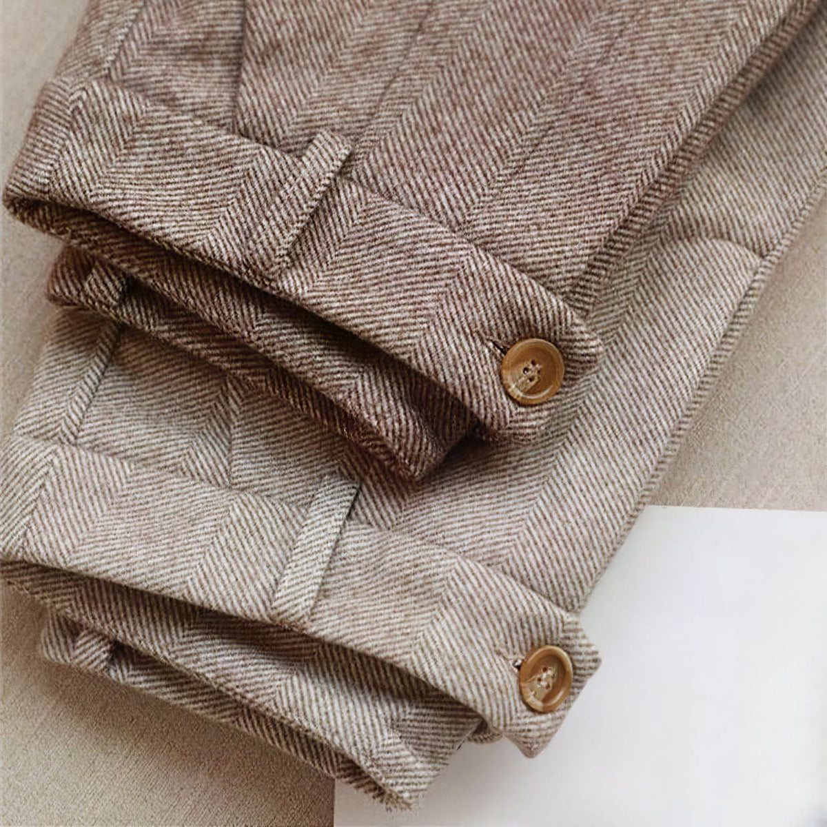 Denna | Mens Herringbone Pleated Pants | Pleated Front, Soft Lining, Light Drape | Brown, Beige or Gray XS-2XL