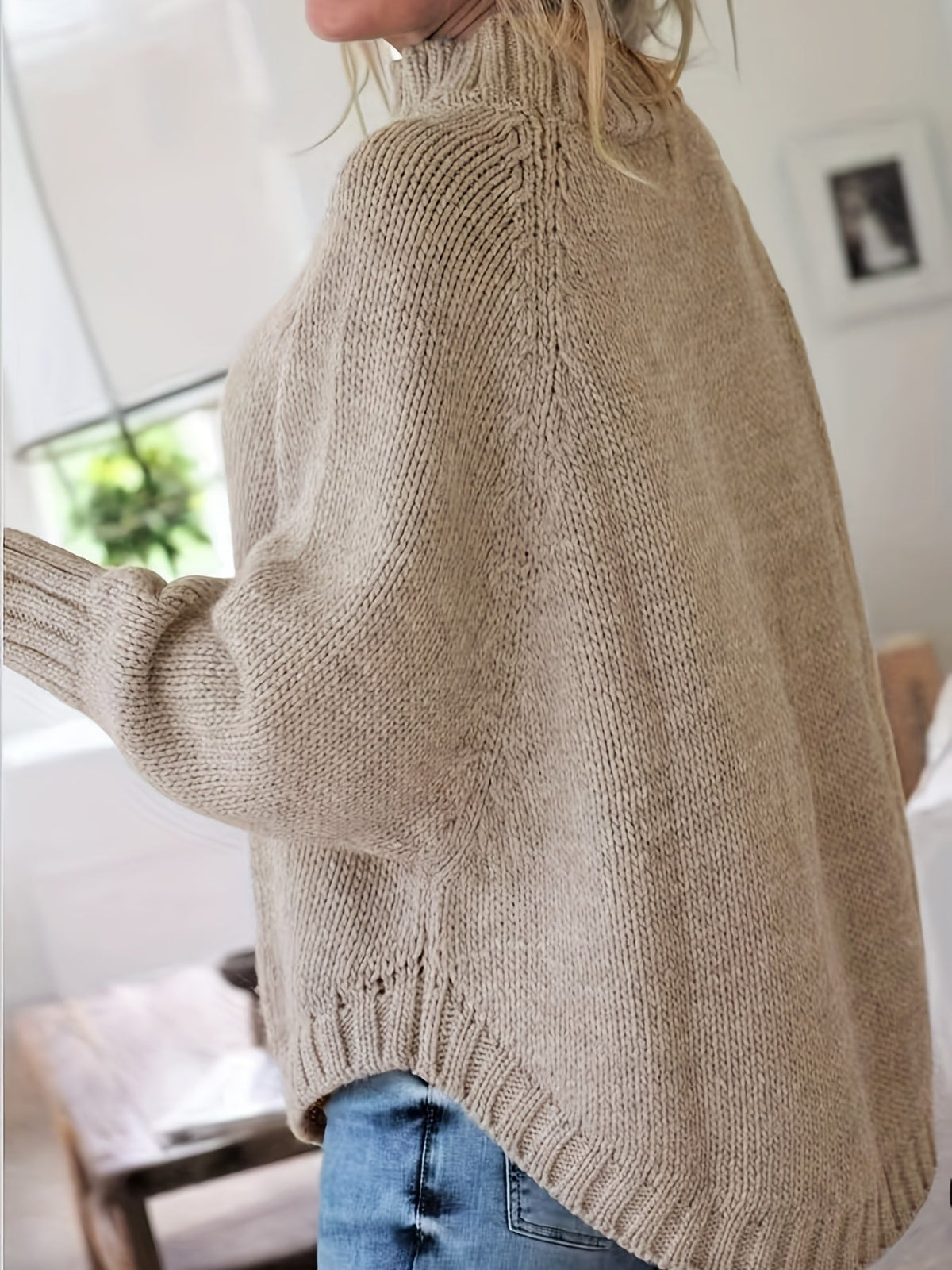 Women's Cable-Knit High-Neck Sweater Relaxed Fit
