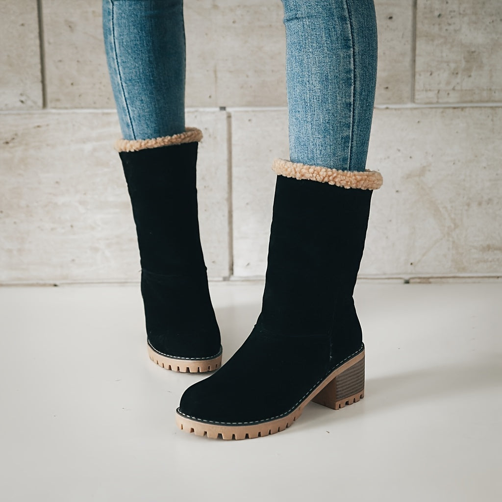 Women's Black Boots with Block Heel and Ankle Height | For Winter | Size 9 | Black