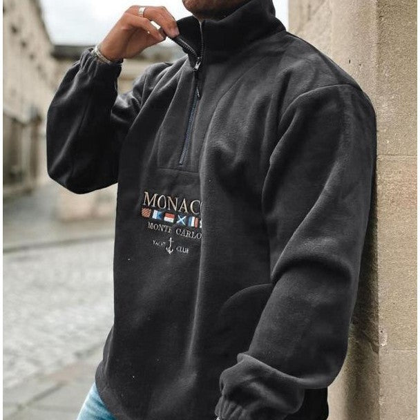 Men's Quarter-Zip Mock Neck Sweater, Long Sleeves, Graphic Front