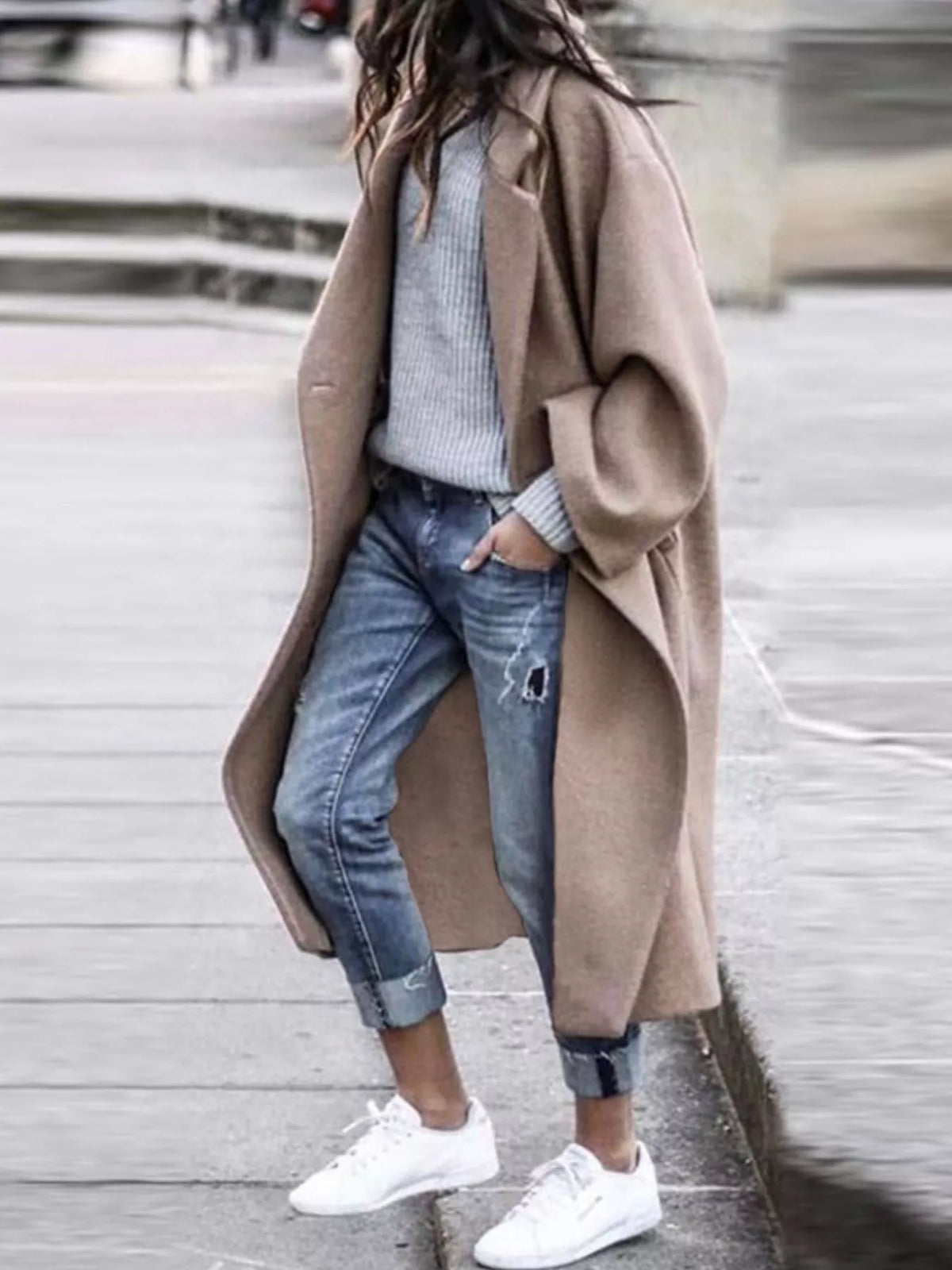Carly | Womens Oversized Long Winter Coat | Wide Sleeves, Single-Breasted Closure | Khaki, Black, Blue or White S-3XL