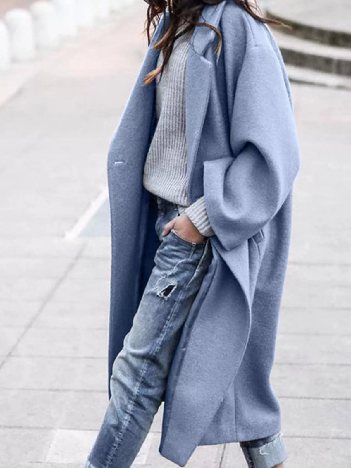 Carly | Womens Oversized Long Winter Coat | Wide Sleeves, Single-Breasted Closure | Khaki, Black, Blue or White S-3XL