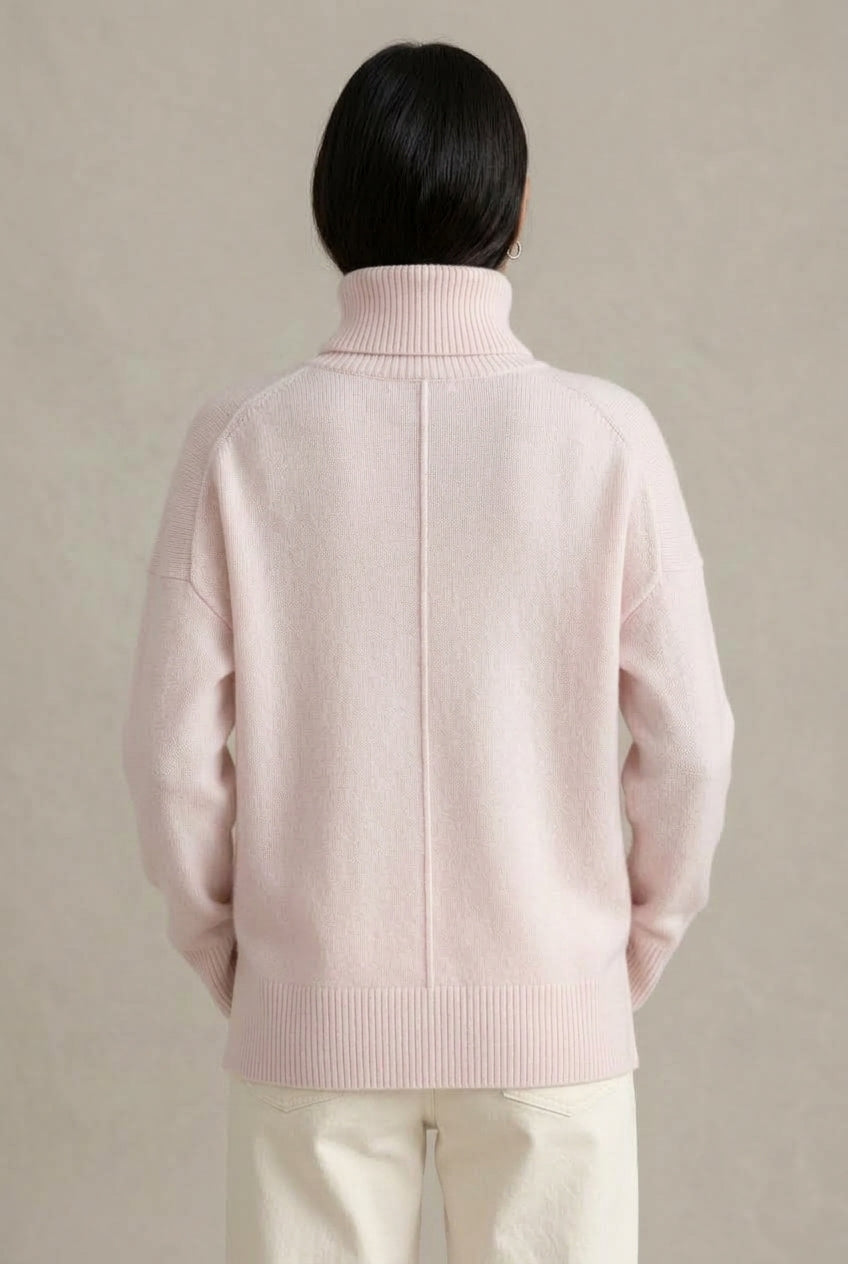 Katie | Womens Oversized Cashmere Turtleneck Sweater | Fold-Over Neck, Ribbed Trim | Pink, White and More S-4XL