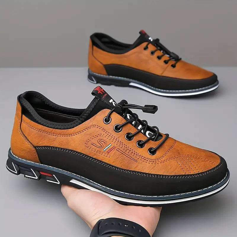 Men's Oxford Lace-Up Shoes, Contrast Panels, Round Toe