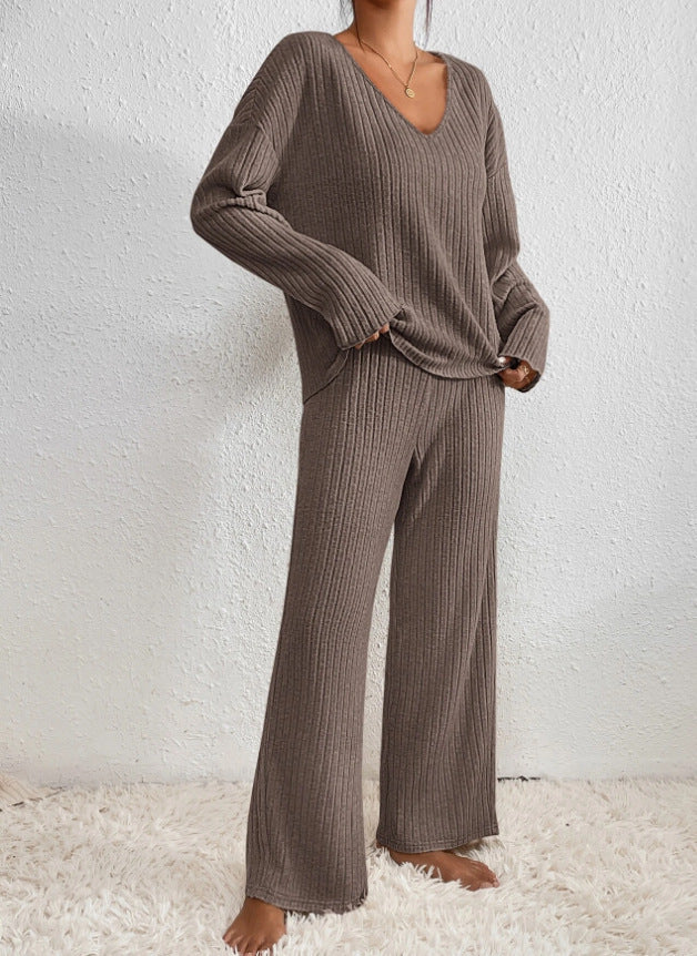 Esra Ribbed Knit Wide-Leg Lounge Set