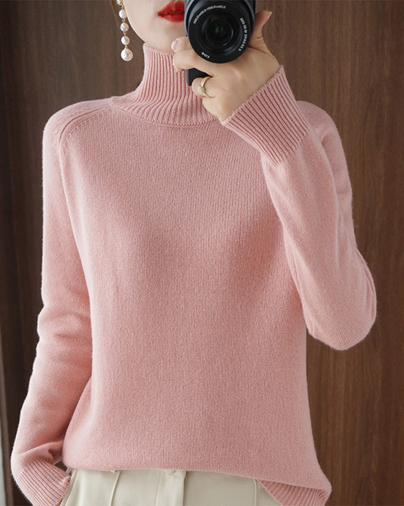 Women's Ribbed High Neck Sweater, Long Sleeves, Regular Fit