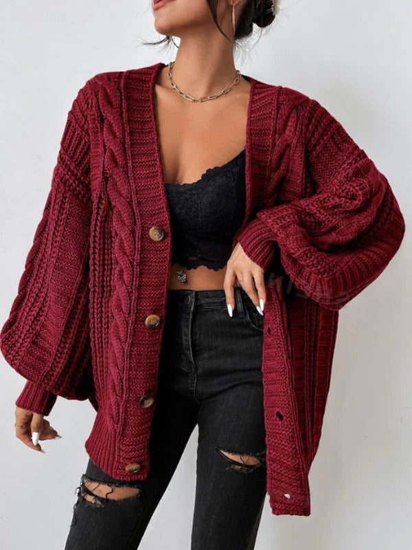 Beatrice | Cable Knit Oversized Cardigan with Button-Up for Women